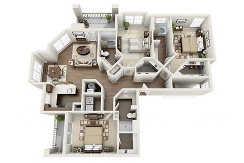 Floor plan for 3 beds, 3 baths, 1485 sqft